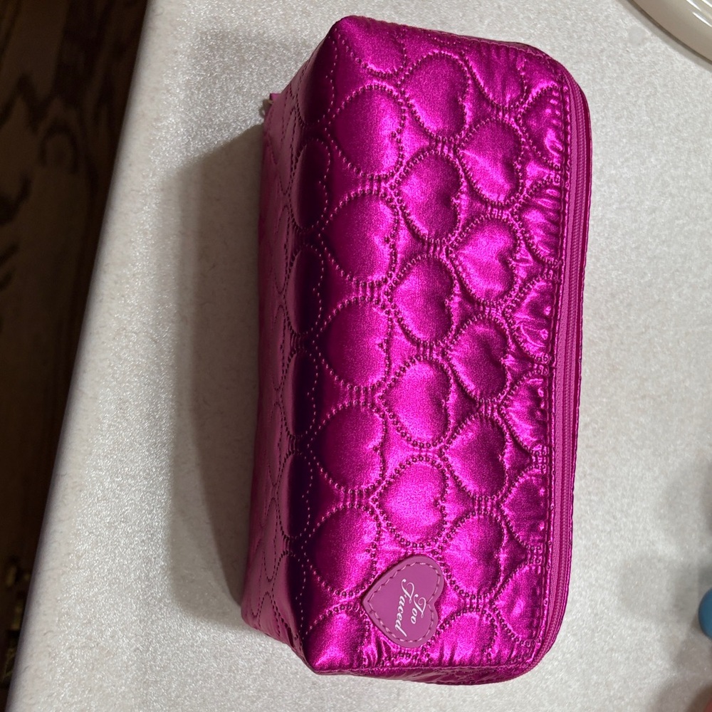 Too Faced Vibrant Pink Quilted Heart Bag